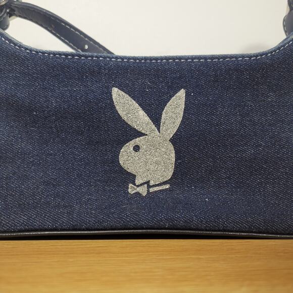 PLAYBOY Authentic Denim Handbag/Shoulder Bag Leather Trim - Picture 2 of 9